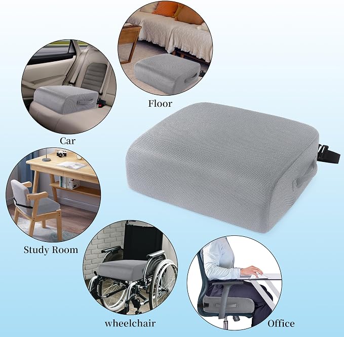 MABOZOO Extra Thick Chair Cushions,Office Chair Booster Seat Cushion to Raise Seat Height for Pain Relief,18 x 16 x 6 inch Non Slip Memory Foam Thick Cushion with Carry Handle(Grey)