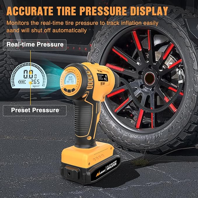 Nilight Cordless Tire Inflator Air Compressor Dual Power Supply 20V Rechargeable Battery Powered 150PSI Handheld Air Portable Pump with 12V Adapter Digital Pressure Gauge for Cars Motorcycles