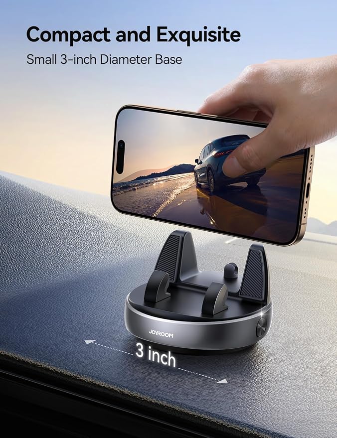 Car Phone Holder Mount, 360 Degree Rotation Dashboard Phone Holder, Silver | 30°Vertical Adiustment, Anti-Slip Grip & Adjustable Spring Clip Phone Holder for Car, Compatible with Smartphones, GPS Device