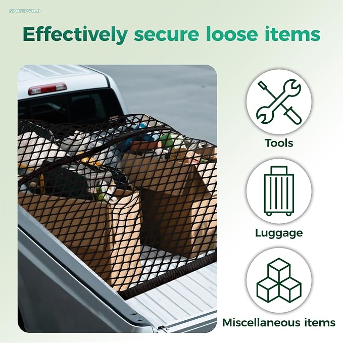 Highly Elastic Cargo Net with Hook, 6'x4' Stretches to 12'x8' | Adjustable Simple Truck Bed Storage Organizer for SUVs, Cars and Trucks, Single Layer, Ideal for Securing Daily Light Loads