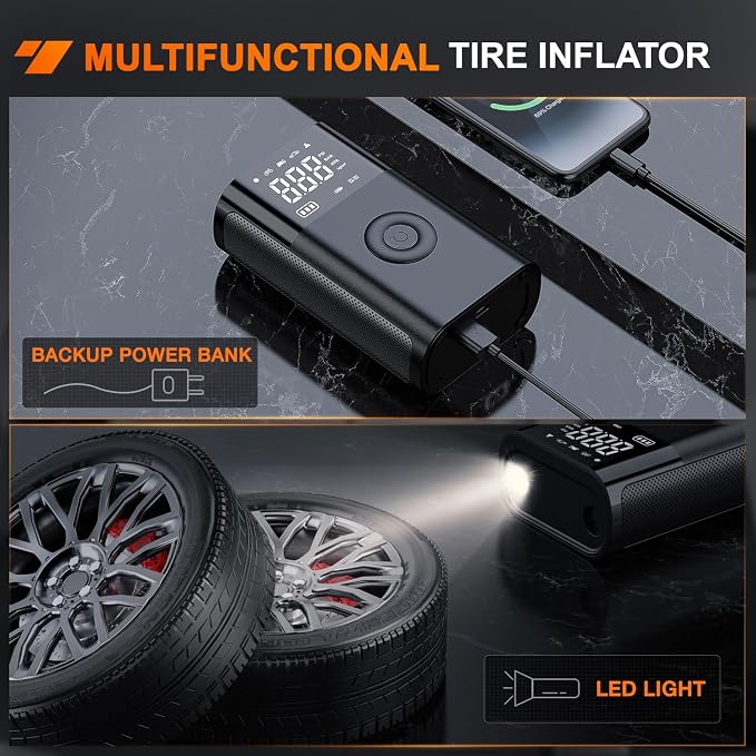 Nilight Tire Inflator Portable Air Compressor Battery Rechargeable 12VDC 150PSI Cordless Auto Shutoff w/Digital Pressure Gauge 2X Faster Inflation Pump for Car Motorcycle ATV UTV Bike