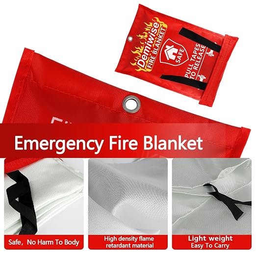 2-Pack Fire Blanket - Large Fiberglass Fire Blanket Fire Suppression Blanket - Fire Blankets Emergency for People - Fire Safety Blanket with Emergency Whistles - Fireblanket for Kitchen, Home