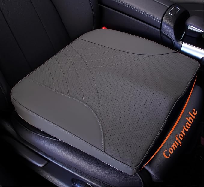 kingphenix Premium Car Seat Cushion, Memory Foam Driver Seat Cushion to Improve Driving View- Coccyx & Lower Back Pain Relief - Seat Cushion for Car, Truck, Office Chair (Leather Dark Gray)