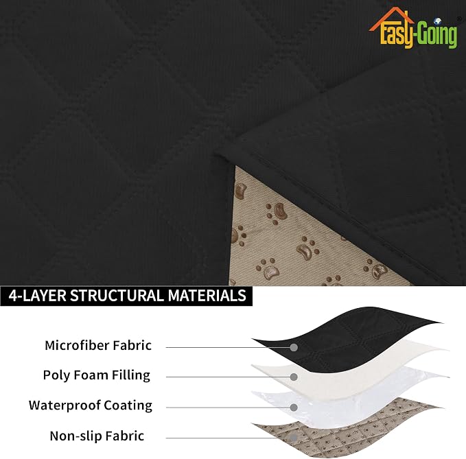 Easy-Going Waterproof Couch Cushion Covers, Non-Slip Leakproof Sofa Seat Cushion Slipcovers, Quilted and Stretch Furniture Protector for Dogs, Pets (3-Piece Sofa Cushion, Black)
