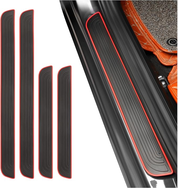 4PCS Car Door Sill Protector,Anti-Scratch & Waterproof Car Door Sills Scratch Protection,Universal Car Exterior Accessories Automotive Door Entry Guard for Car,Truck,SUV (Black Red, Width 1.96")