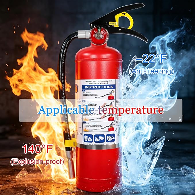 5 lb ABC Dry Chemical Fire Extinguishers, 2A:10B:C Rating with Quick Release Handle, Suitable for Electrical, Grease, Wood & Liquid Fires, for Home, Business, Boat, Truck & Car
