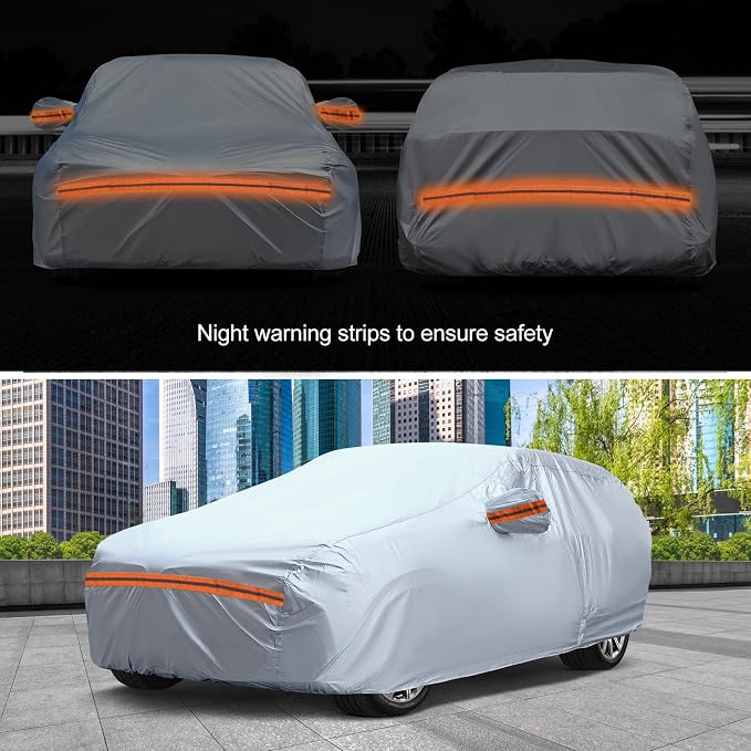 Car Cover, Fit for 188"-198" Length Sedan, 6-Layer All-Weather Waterproof, Universal in All Seasons, Snow Prevention, Rainproof, Acid Rainproof, Sunscreen, Orange Reflective Strip