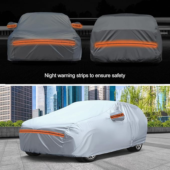 6-Layer Full Car Cover is All-Weather Waterproof, Universal in All Seasons, Snow Prevention, Rainproof, Acid Rainproof, Sunscreen, Ultraviolet-Proof, Fit SUV 205"-216" Orange Reflective Strip