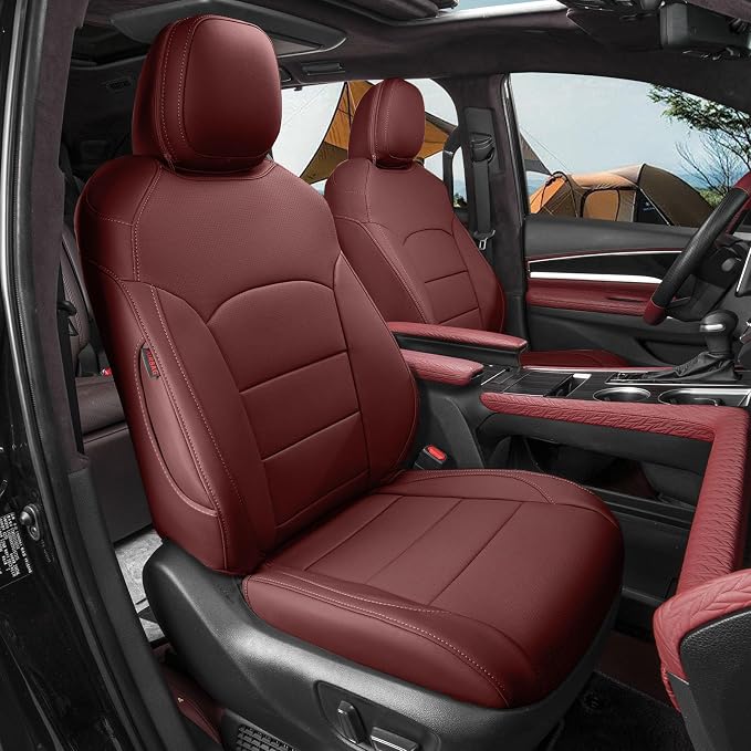 coverdream Leather Seat Covers for Toyota Sienna 2021–2026 XSE/XLE/Limited/Platinum/Woodland,7-Passenger,2nd Row w/No Leg Rest,Custom Fit Full Set Waterproof Seat Protector,Wine Red