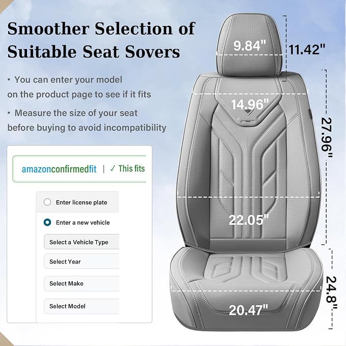 Coverado Seat Covers, Car Seat Covers Front Seats, Leather Seat Covers for Cars, Automotive Seat Covers Car Seat Protector Car Seat Cushion Universal Fit for Most Sedans SUV Pick-up Truck(Grey)