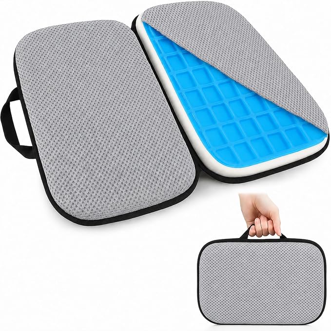 Sojoy 3 in 1 Foldable Gel Seat Cushion Featured with Memory Foam Breathable Seat Cushion for Pressure Relief (Size: 18.5“ x 15" x 2",Gray Mesh)