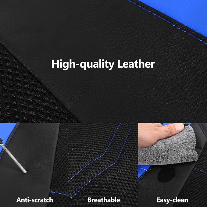 HChengkikz Front Car Seat Cover, Breathable and Sporty (Black + Blue) | Leather, Universal Fit for Most SUVs, Cars, Sedans, Trucks, Airbag Compatible, Easy to Install