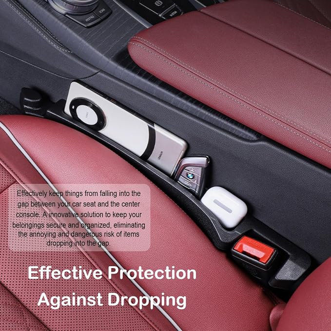 Car Seat Gap Filler 2 Pack, Auto Seat Side Gap Filler Organizer with Storage Slot & Hook, 3 in 1 Carseat Gap Spacer Plug Strip Universal Fit Car SUV Truck Fill The Gap Between Seats & Console, Black
