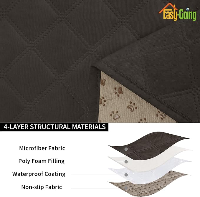 Easy-Going Waterproof Chair Cushion Cover, Non-Slip Leakproof Sofa Seat Cushion Slipcovers, Quilted and Stretch Furniture Protector for Dogs, Pets (1-Piece Chair Cushion, Chocolate)