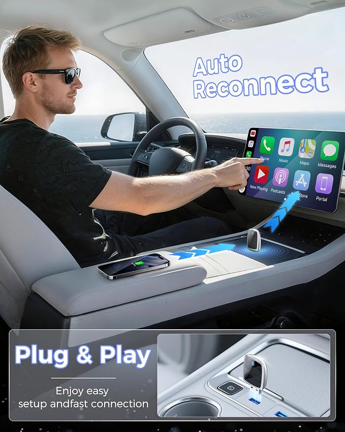 Wireless CarPlay Adapter for Apple iPhone(2026 Upgrade)- Convert OEM Wired CarPlay to CarPlay Wireless Adapter, Stable Connection Compatible with iOS 10+ (white)