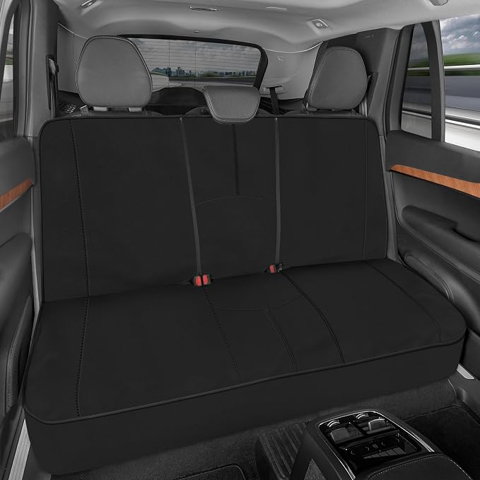 Motor Trend SpillGuard Waterproof Rear Split Bench Seat Covers for Trucks Rear Seat Cover Only - Black Car Seat Covers, Back Seat Covers Only - Durable Neoprene Spill Resistant for Kids & Dogs