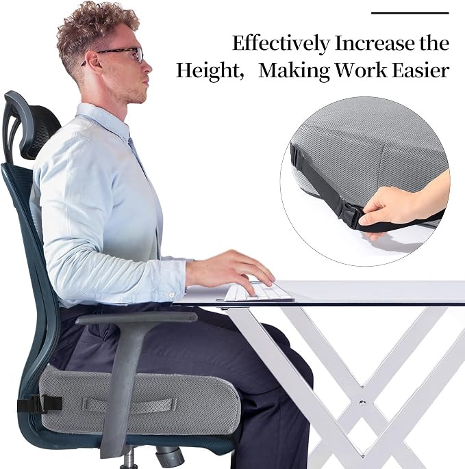 MABOZOO Extra Thick Chair Cushions,Office Chair Booster Seat Cushion to Raise Seat Height for Pain Relief,18 x 16 x 6 inch Non Slip Memory Foam Thick Cushion with Carry Handle(Grey)
