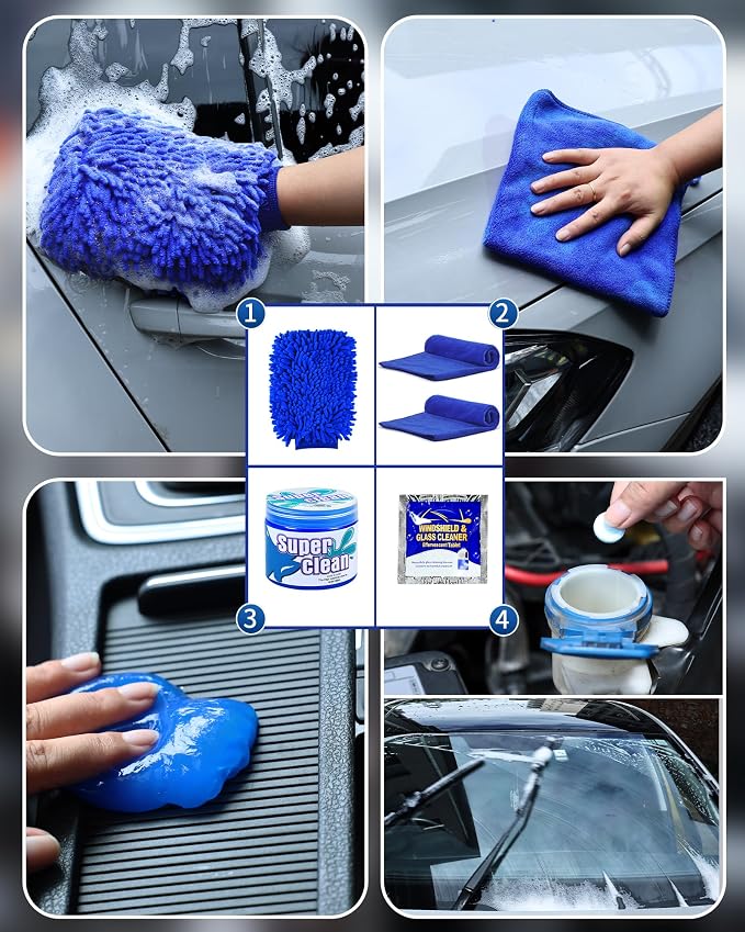 Car Cleaning Kit:40 Pcs Interior Windshield and Window Cleaner Detailing Set;Wheel & Tire Brush;Car Wash Mitt;Cleaning Bucket;Total Care Supplies;Towels;Automotive Tools