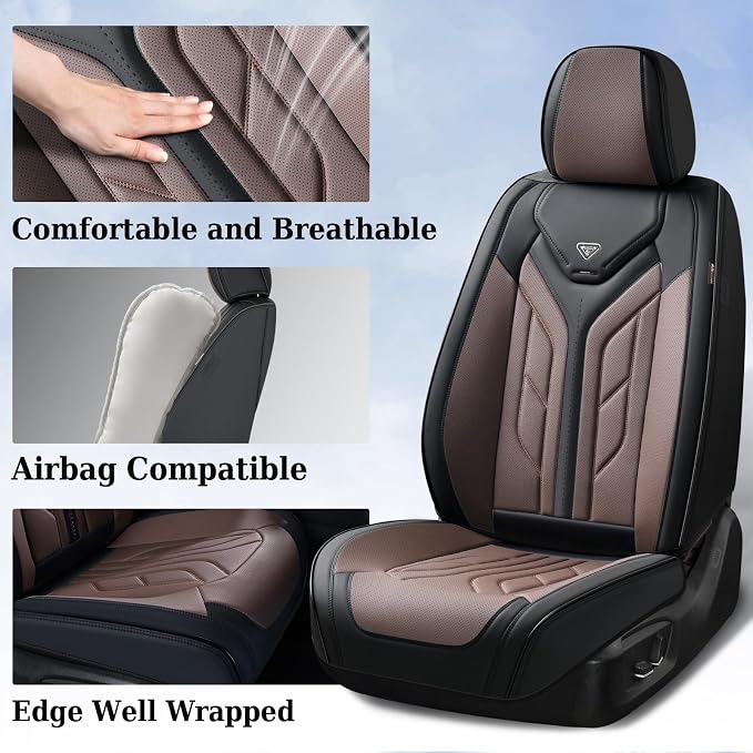Coverado Car Seat Covers Full Set, Automotive Seat Covers Car Seat Protector Car Seat Cushion, Waterproof Leather Seat Covers for Cars, Universal Fit for Most Sedans SUV Pick-up Truck(Black&Coffee)
