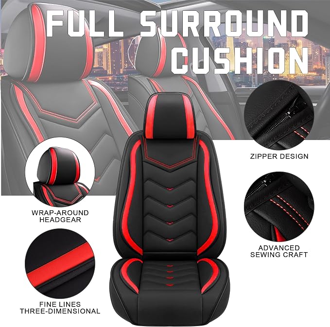 CTDS Car Seat Covers for Honda Civic 2000-2026, Stylish Sport Seat Cover, Premium Nappa Leather Car Seat Cover. Automobile Seat Covers Sets.(Standard 5 Seats/Black Red)