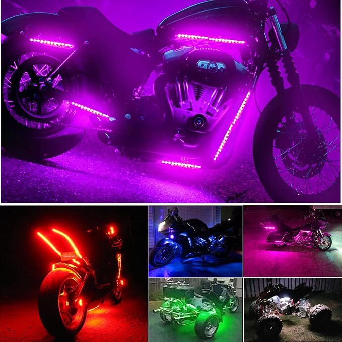 2Pcs 11.8in 18Leds Motorcycle LED Light Strips-RGB Multi-Color Accent Glow Neon Ground Effect Light Bars for Motorcycle led Light Kit,ATV Golf cart LED Underglow Lights