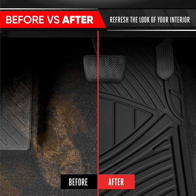 Motor Trend FlexTough Performance All Weather Rubber Car Mats with Cargo Liner - Full Set Front & Rear Floor Mats for Cars Truck SUV, Automotive Floor Mats (Black)