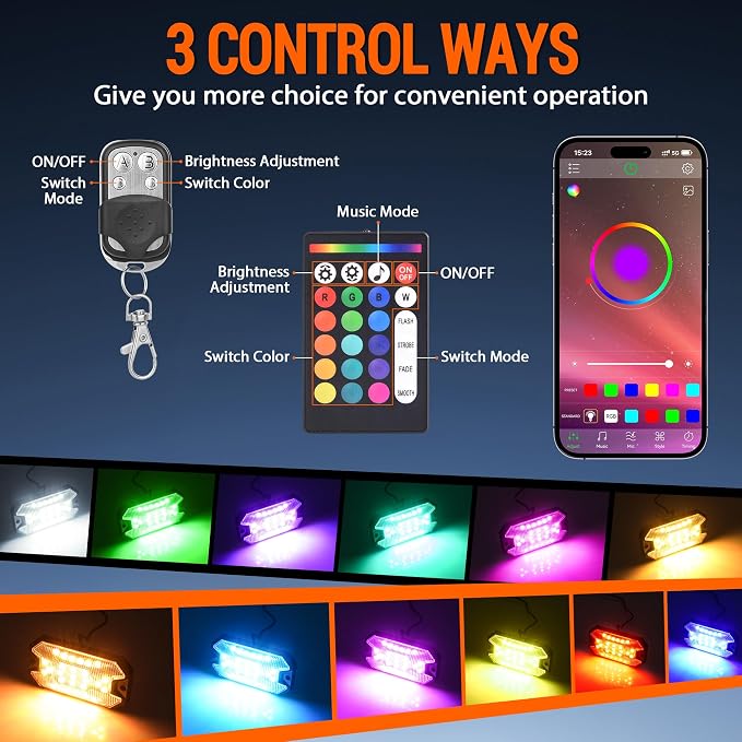 RGB Rock Lights, 8 pods Underglow Neon Lights Kits,APP/RF Remote Control & Music Mode, Waterproof Wireless Multicolor Lamps for Off Road Truck SUV ATV UTV Boat