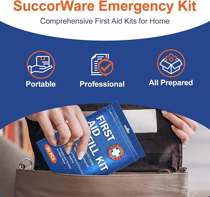 SuccorWare 90 Pieces First Aid Refill Kit - Wound Care Kit Includes Bandages for Home, Travel, Hiking - Portable Replacement Kit for First Aid Medical Supplies(2 Set)