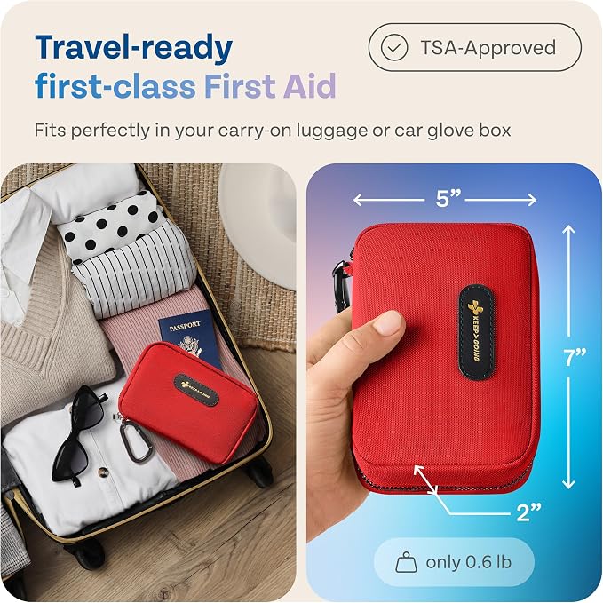 KeepGoing Travel First Aid Kit for Car, Home, Hiking, Camping and Outdoor Emergencies - First Aid Kit Travel Size TSA-Approved