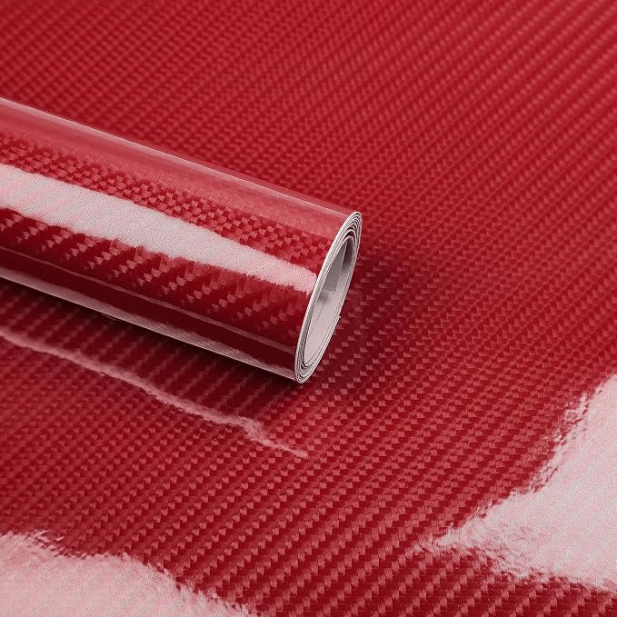 Lypumso 6D Carbon Fiber Vinyl Wrap Roll, Glossy Car Wrap Film Featuring Bubble Free Air Release Technology, Car Moto DIY Interior Exterior Decoration (Carbon Fiber Red, 1ft x 10ft)