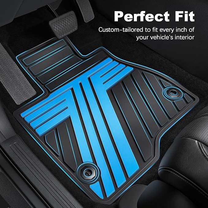 Rubber Floor Mats Fit for Honda CR-V 2012-2016 (Not Fit EX-L & Touring) | Custom Fit for CRV EX & LX & SE Heavy Duty Anti-Slip Car Mats, 1st & 2nd Row, Black & Blue