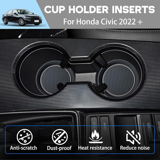 for Honda Civic Accessories 2026 2025 2024 2023 2022 Cup Holder Inserts Center Console Liner 3D Silicone Cup Holder Coaster Protector Mat Pad Non-Slip Interior Decoration for Civic 3Pcs (Gray)