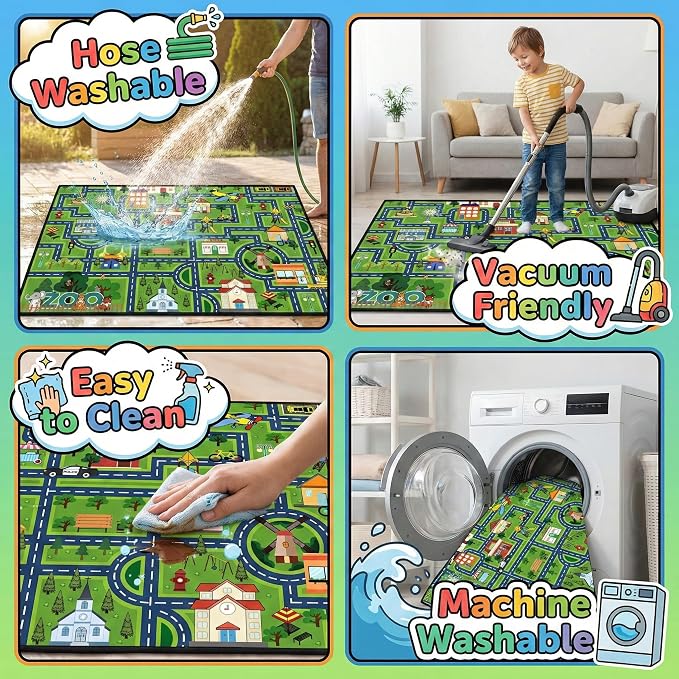 Educational Learning Area Rug, 5x7 Feet Extra Large Road Traffic City Map Play Carpet Car Rug Playmat for Boys Girls Children Playroom Bedroom