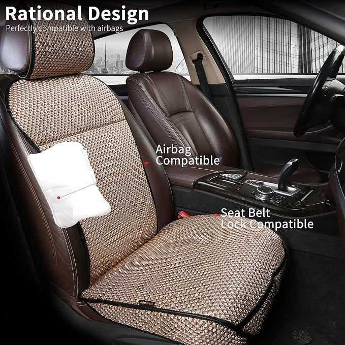 Auto Newer Luxury Breathable Car Seat Cover Fit Four Seasons, Universal Front of Car Seat Cushions, Bottom Seat Covers of Full Wrapped Edge,Universal Fit for 95% Cars,SUV,Pickup(Beige,2PCS)