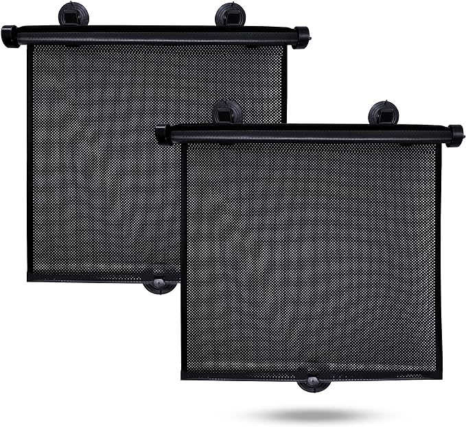 EcoNour Car Side Window Sun Shade (2 Pack) | Retractable Roller Sunshade for Kids | Baby Car Window Shades for UV and Sun Glare Protection | Baby Travel Accessories (15"x17")