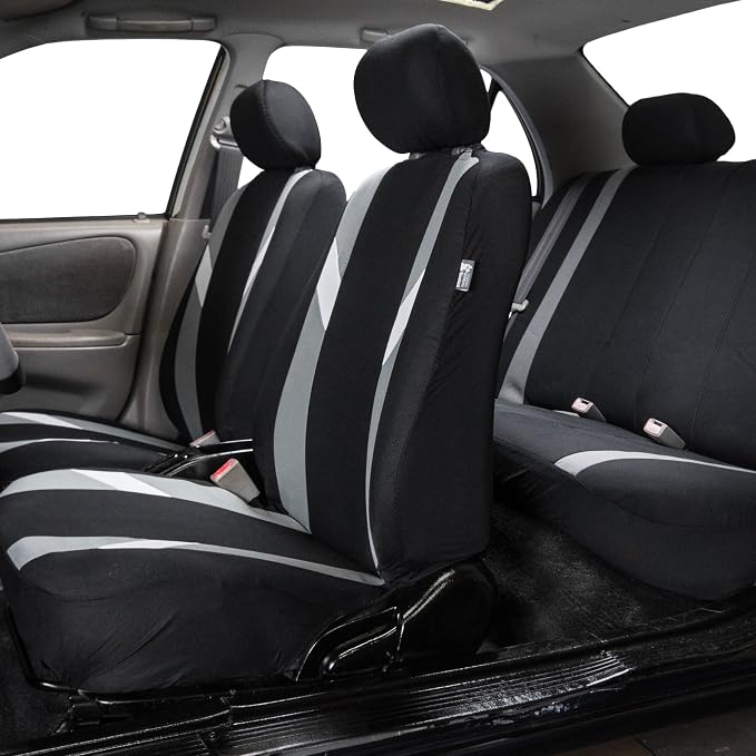 FH Group Front Set Cloth Car Seat Covers for Low Back Seats with Removable Headrest, Universal Fit, Airbag Compatible Seat Cover for SUV, Sedan, Van, Gray