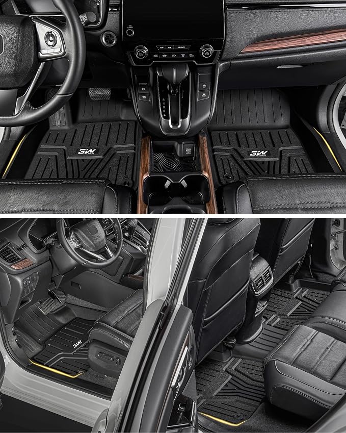 3W Floor Mats & Cargo Liner Fit for Honda CR-V 2017-2022(Not Fit for Hybrid), All Weather TPE Custom Fit Floor Liner 1st, 2nd Row and Full Set Trunk Car Mats Black