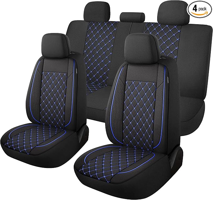 YGL Breathble Car Seat Covers Full Set, Washable Seat Covers for Cars, Premium Cloth Car Seat Protectors, Interior Covers for Cars, Sedan Van Truck SUV(Black/Blue)