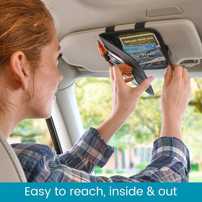 Sun Visor Registration and Insurance Card Holder and Car Document Holder | Small Car Visor Organizer and Vehicle Registration Holder Keeps Auto Documents Within Easy, Hands Visible Reach