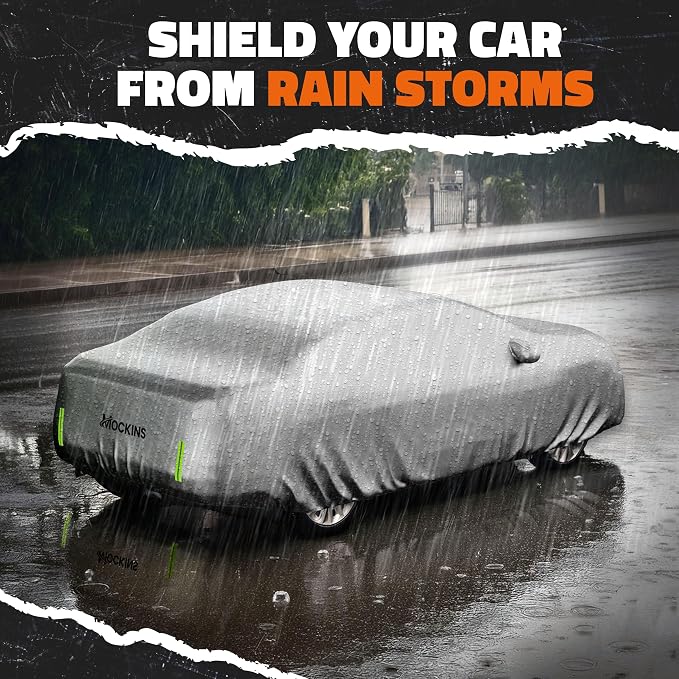 Mockins Medium 190"x75"x60" Water-Repellent 190T Polyester Sedan Car Cover | Soft Outdoor & Indoor Car Covers for Automobiles | All Weather Full Exterior Covers for Dust, UV, Light Rain, Snow & Frost