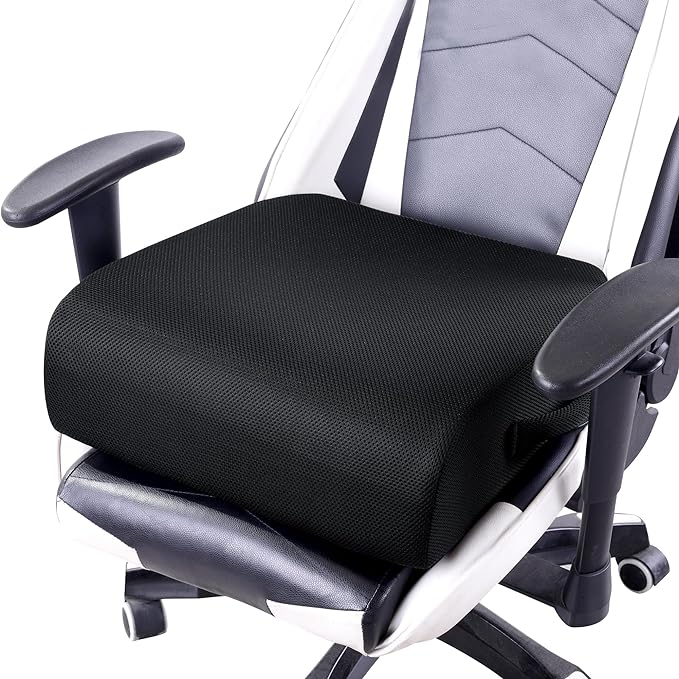 MABOZOO Extra Thick Chair Cushions,Office Chair Booster Seat Cushion to Raise Seat Height for Pain Relief,18 x 16 x 6 inch Non Slip Memory Foam Thick Cushion with Carry Handle(Black)