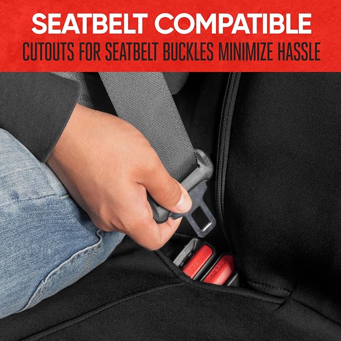 Motor Trend SpillGuard Waterproof Rear Split Bench Seat Covers for Trucks Rear Seat Cover Only - Black Car Seat Covers, Back Seat Covers Only - Durable Neoprene Spill Resistant for Kids & Dogs