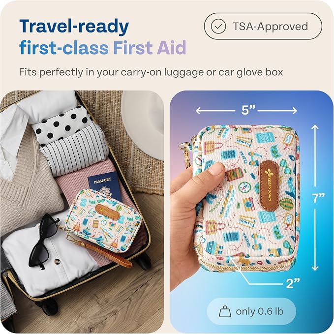 KeepGoing Travel First Aid Kit for Car, Home, Hiking, Camping and Outdoor Emergencies - First Aid Kit Travel Size TSA-Approved