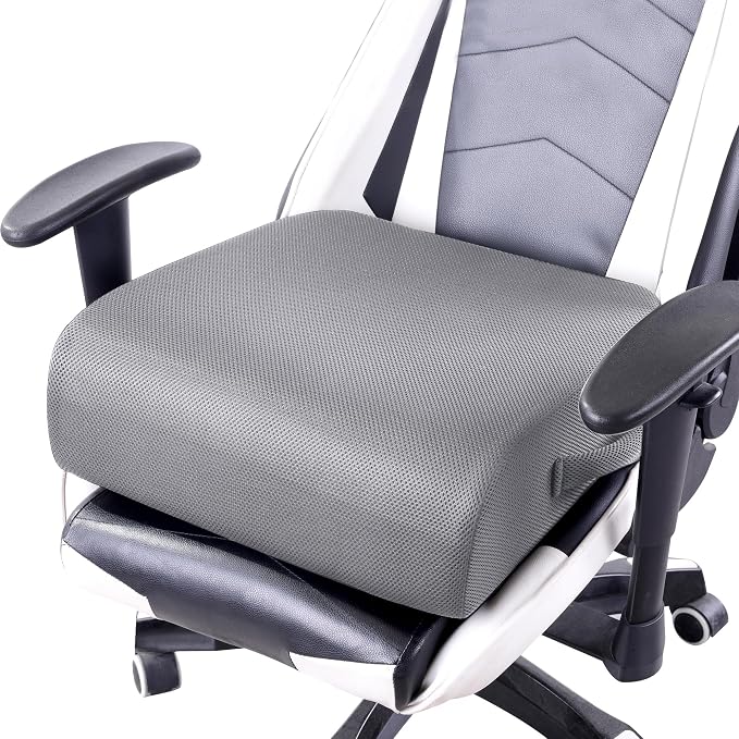 MABOZOO Extra Thick Chair Cushions,Office Chair Booster Seat Cushion to Raise Seat Height for Pain Relief,18 x 16 x 6 inch Non Slip Memory Foam Thick Cushion with Carry Handle(Grey)