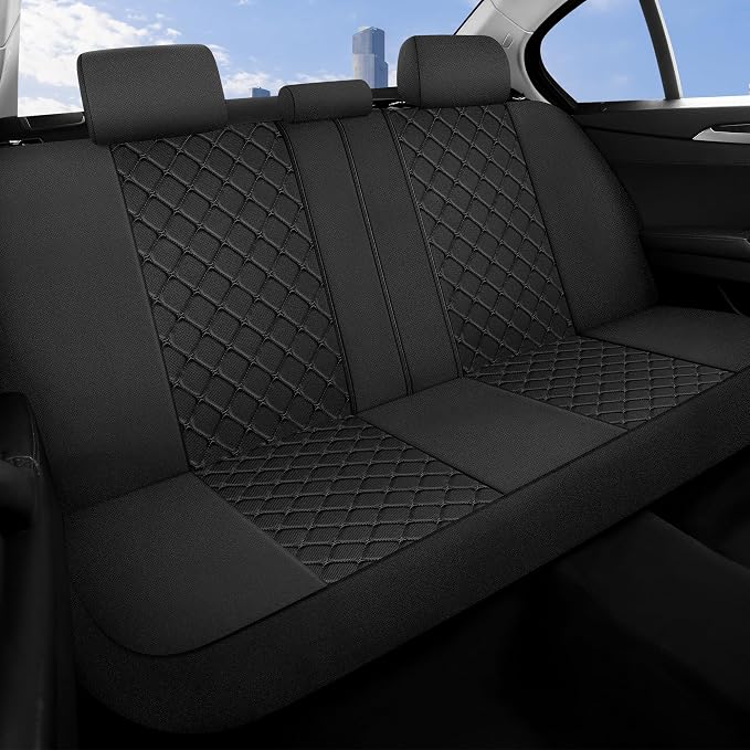 YGL Breathble Car Seat Covers Full Set,Washable Seat Covers for Cars,Premium Cloth Car Seat Protectors,Interior Covers for Cars,Sedan Van Truck SUV(Black)