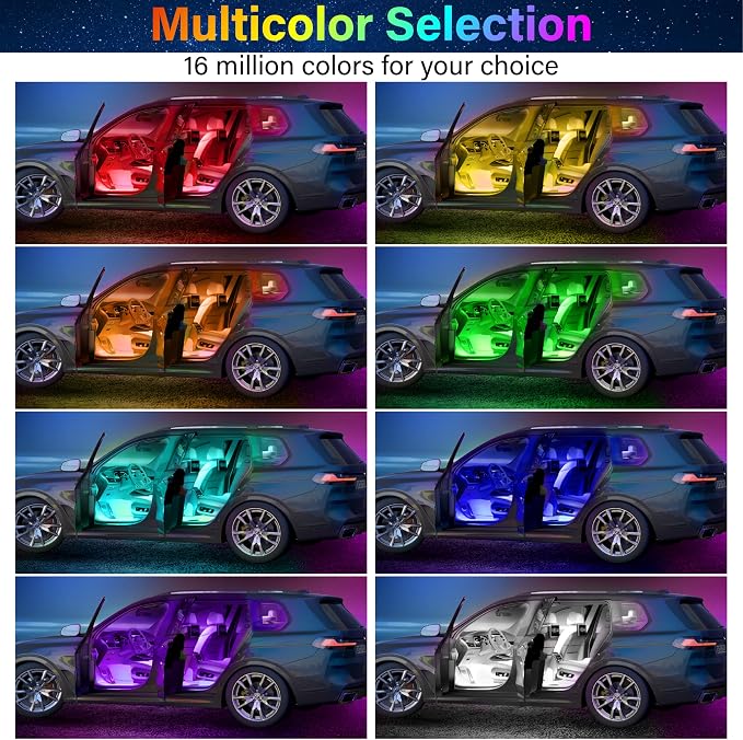 BFXM Car Interior Lights 72 LED Lights Strip with USB Adapter | App & Remote Control Music Sync Color Change, Interior Car Lights for Car Decor, Car Accessories for Women Men
