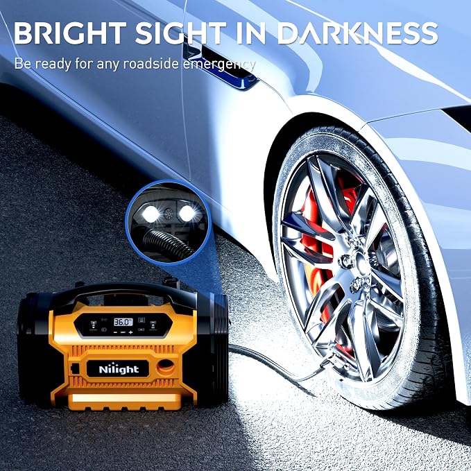 Nilight Portable Air Compressor Tire Inflator AC/DC Dual Power Sources Tire Pump 160PSI Dual Motors Fast Inflate Auto Shutoff Air Pump for Cars&Inflatables Inflation/Deflation,2 Yrs Warranty,12 Volts