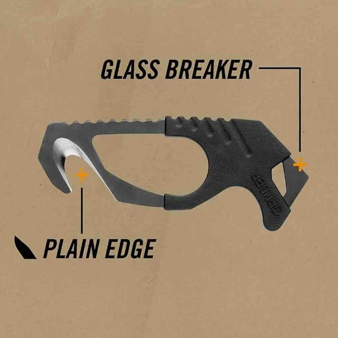 Gerber Gear Seatbelt Strap Cutter Escape Tool with Lanyard Hole and Glass Breaker, Made in USA, Black, 5 x 2.5 x 1 inches Pocket Size | Vehicle emergency tool, cuts seatbelts, breaks windows, lanyard hole, pocket size, made in the USA, essential car sa...