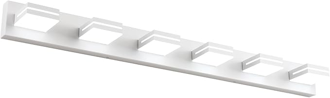 SineRise LED Modern Bathroom Vanity Light Fixtures (6-Light, 48-Inch, Dimmable), Matte White Modern Acrylic Bathroom Wall Lighting Fixtures Over Mirror (Cool White 6000K)