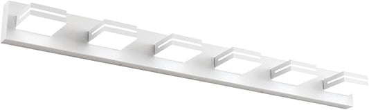SineRise LED Modern Bathroom Vanity Light Fixtures (6-Light, 48-Inch, Dimmable), Matte White Modern Acrylic Bathroom Wall Lighting Fixtures Over Mirror (Cool White 6000K)